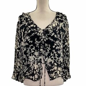 TEMPTATION Black & White Tie Waist L/S Blouse